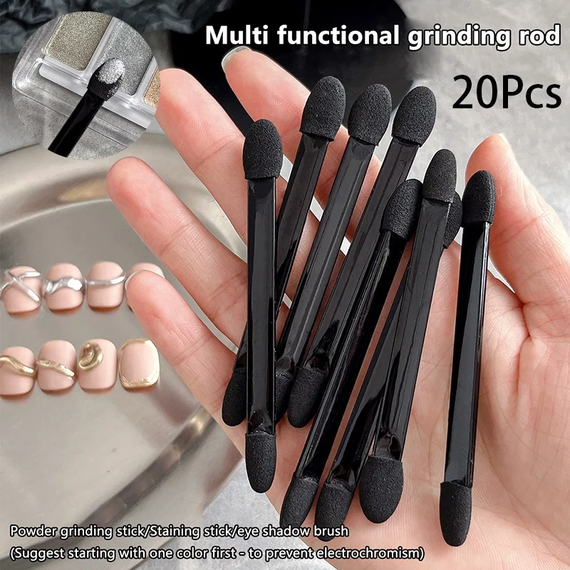 20Pcs Nail Powder Brushes Sponge Double-head Mini Sponge Sticks Nails Art Mirror Chrome Pigment Applicator Makeup Tools