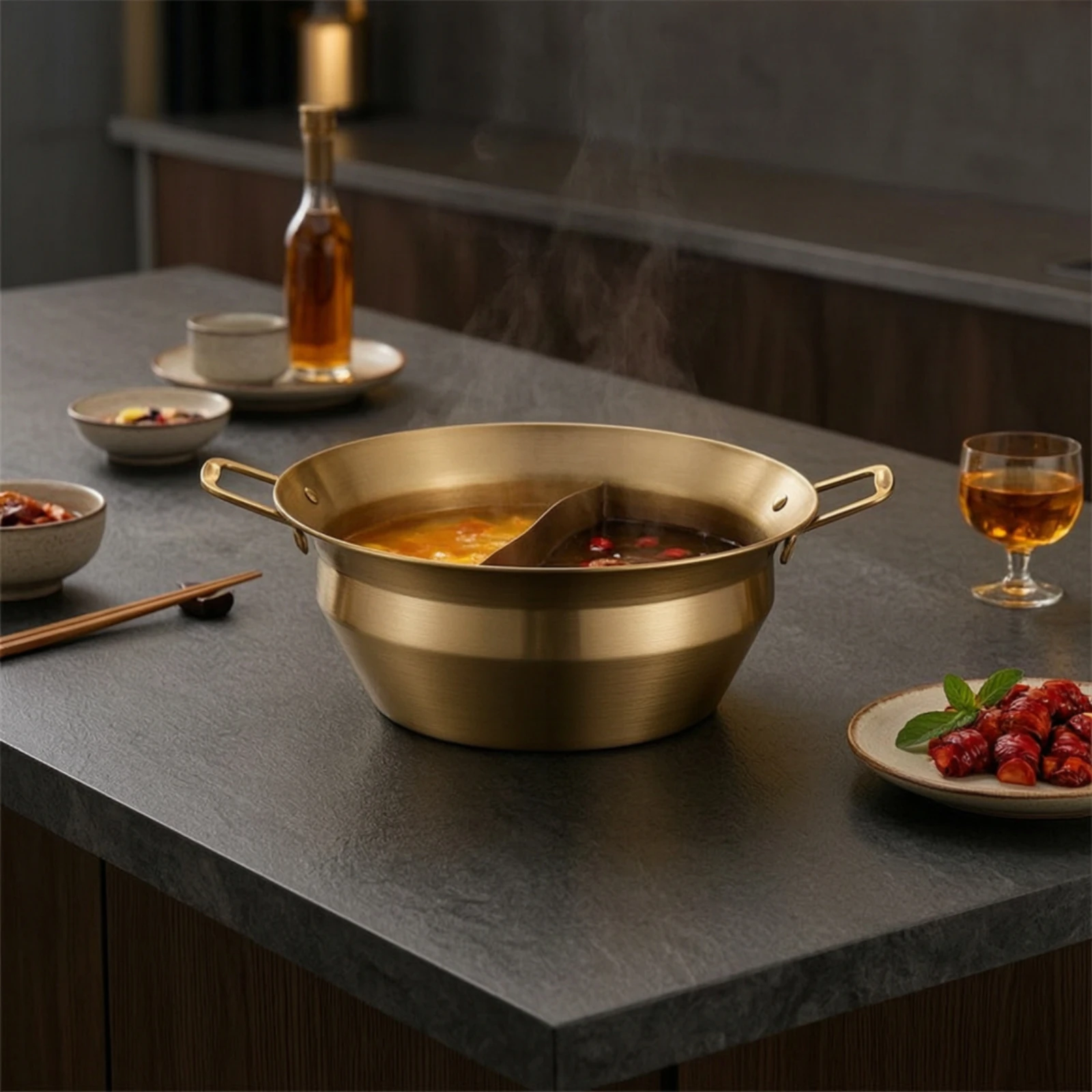 Two-Compartmentflavor Hot Pot Stainless Steel Hot Pot with Divider Cookware Food-Grade Sturdy for Families, Dinner Parties