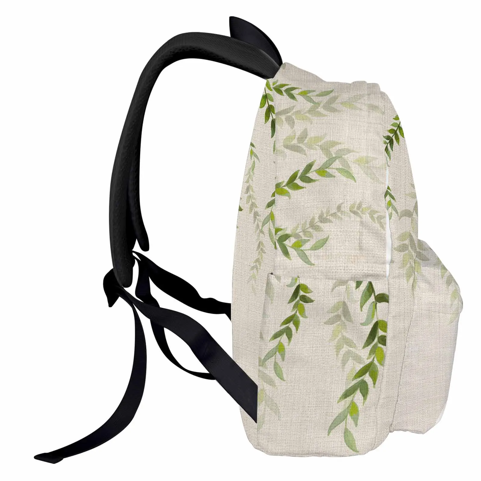 Plant Leaves Beige Linen Background Backpack Teenagers Student School Bags Laptop Custom Backpack for Men Women Travel Bag