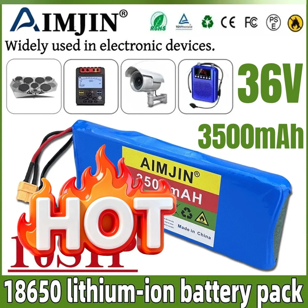 10S1P 36V 3500mAh Battery Pack 3.5Ah 18650 Lithium Li-ion Rechargeable Batteries Electric Car Bicycle Scooter 20A BMS 500W