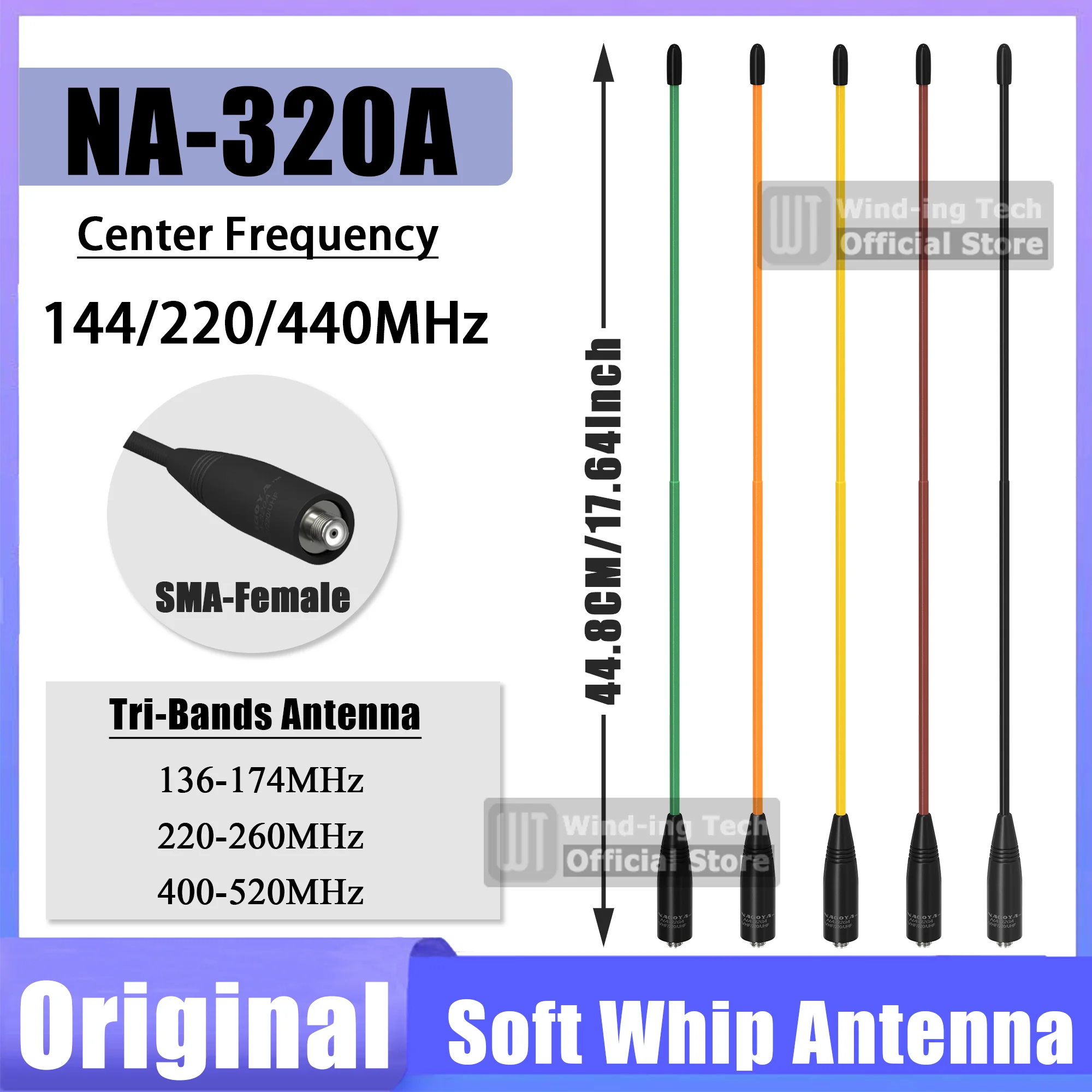 Original Nagoya NA-320A High Gain Antenna Tri-Band SMA-Female Soft Whip Aerial Higher Quality For Baofeng UV-32 UV-5RM Ham Radio