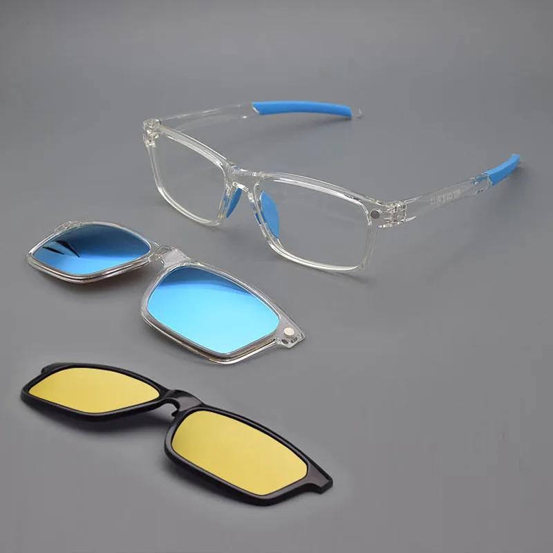 Transparent Glasses Male Sports Style Eyeglasses Frame Magnet Clip Ultra-light Glasses Polarized Sunglasses Night Vision Goggles