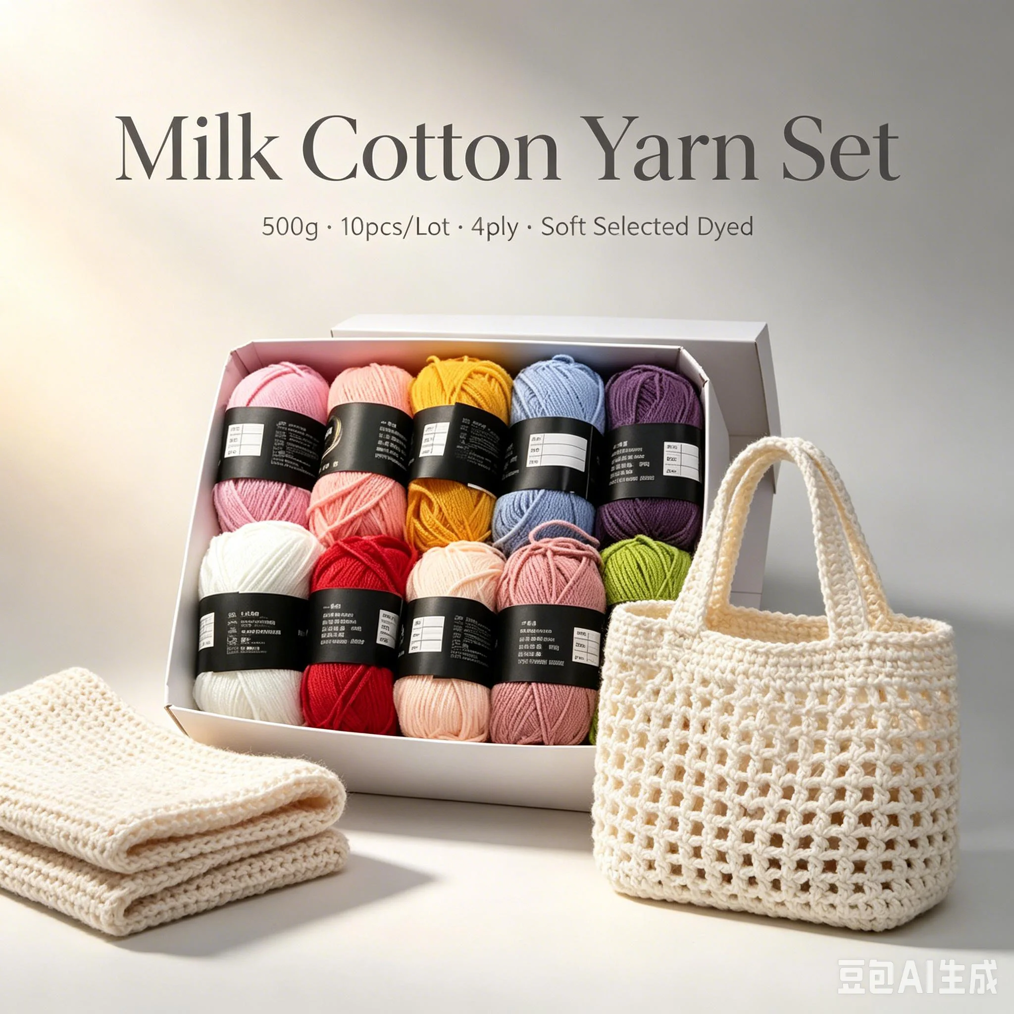 500g 10pcs/Lot Soft Selected Dyed 4ply Knitting Yarn Milk Cotton Yarn Set for Crochet Wowen Bags Sweater Scarf