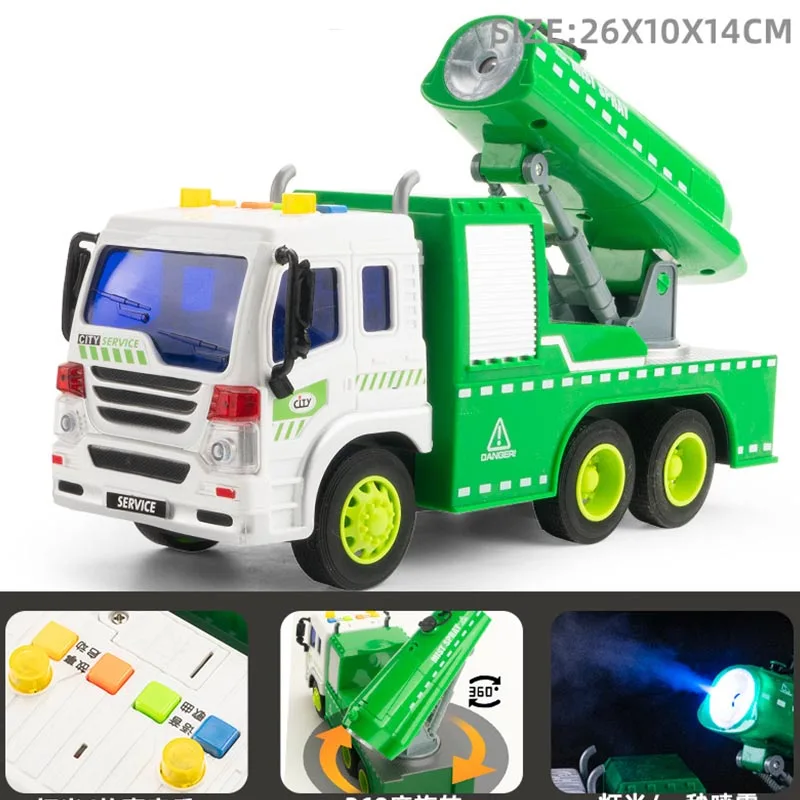 Large Simulation Engineering Sprinkler Model Inertia Transporter Concrete Cement Truck Light Music Children Toys Gifts