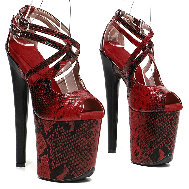 

Leecabe 20cm/8inches Snake PU upper Open toe Platform high heel sandals sexy model shoes pole dance shoes