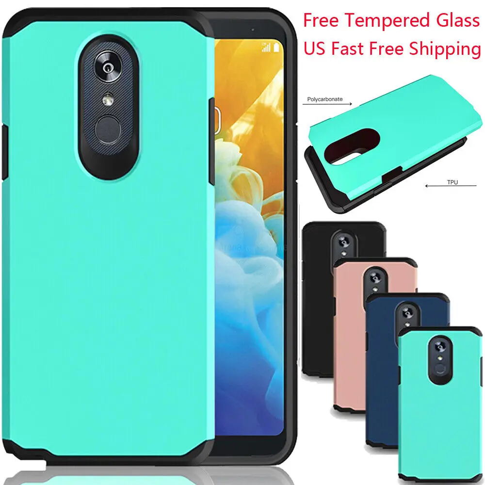 For LG Stylo 5+Plus/Stylo 5v/Stylo 5x Shockproof Armor Bumper Slim Rubber Hard Case+Tempered Glass