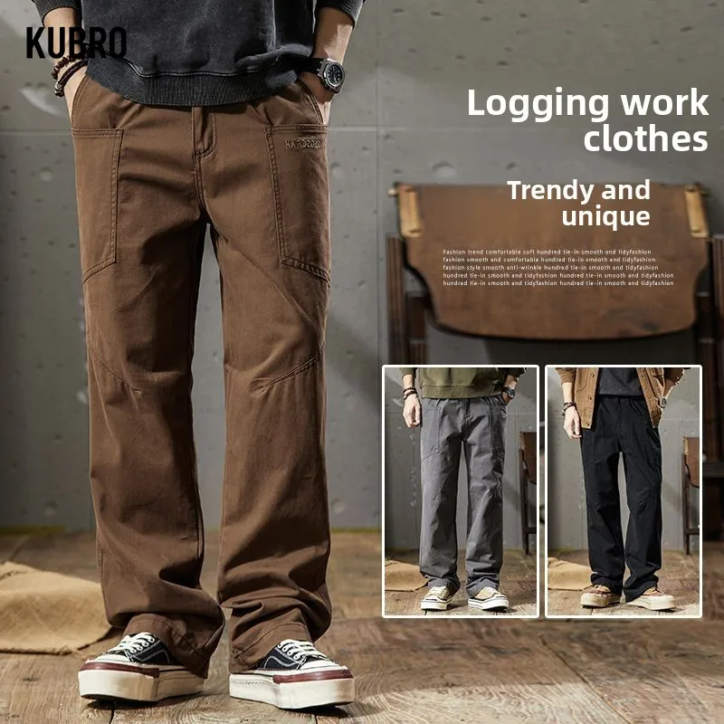 

Осенне-зимние комбинезоны в стиле ретро, высококачественные мужские повседневные брюки из хлопчатобумажной ткани, прямые свободные универсальные брюки-карго в корейском стиле