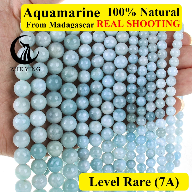 Zhe Ying 7A Aquamarine Natural Gemstone Beads Round Loose Beads For Jewelry Making Bracelets Necklace DIY Accessories