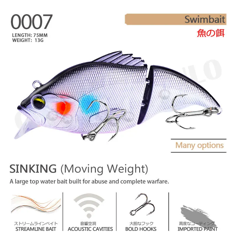 2022 Fishing Lure Vibration Swimbait 75mm 13g Slow Sinking Two Knot Wobblers Peche A La Carpe Isca Artificial Fishing Accesorios