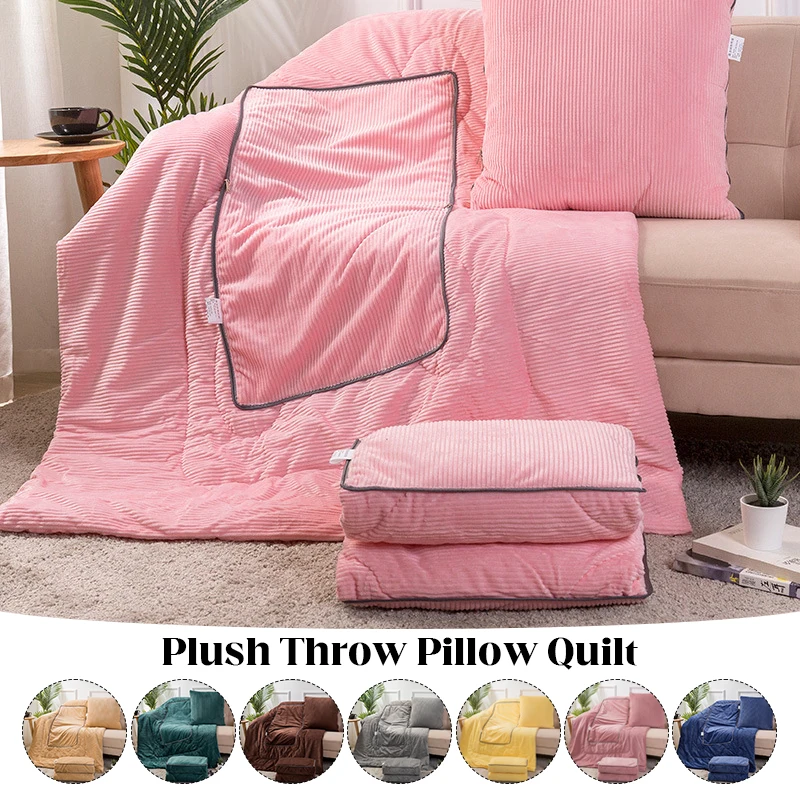 2 In 1 Crystal Velvet Striped Throw Pillow Blanket Quilt Folding Bed Sofa Cusion Nap Pillow Car Folding Home Hotel Decoration