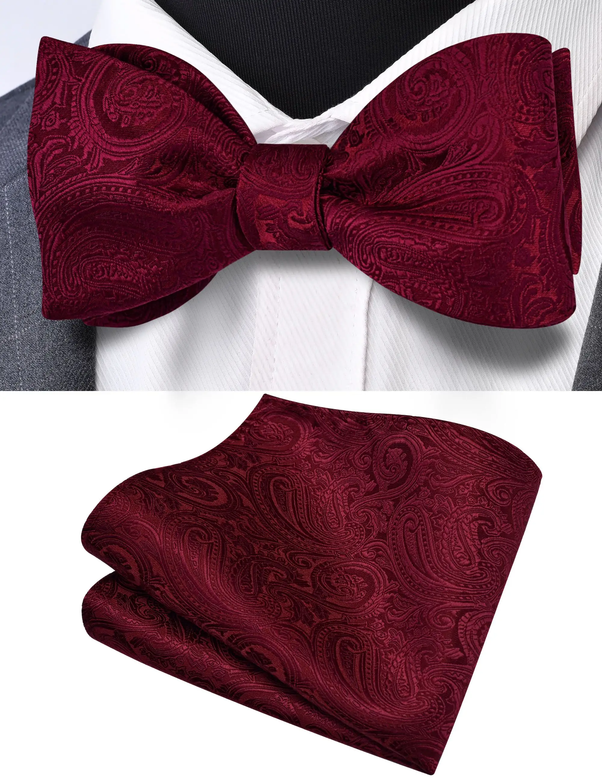 

Ricnais Men's Self Bowtie Set for Man Adjustable Paisley Bow Tie&Pocket squares Wedding Formal Business Party handkerchief Set