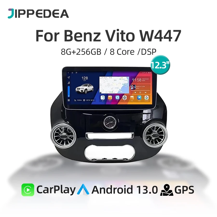 

12,3 "Android 13 автомобильный мультимедийный плеер GPS-навигация CarPlay 4G LTE WiFi QLED автомобильное радио для Mercedes Benz Vito W447 2014-2021