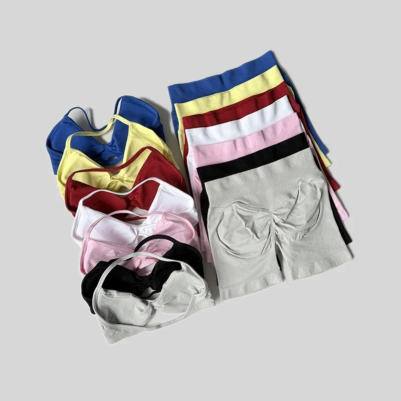 

Impact Gym Set Women 2 Piece Sets Halter Neck Tank Tops High Waist Scrunch Seamless Shorts Sport Suit Sportswear Workout Set