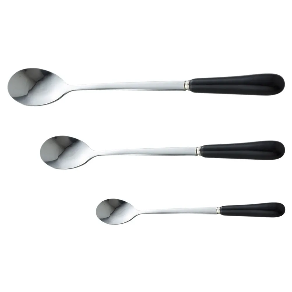 3 قطعة الفولاذ المقاوم للصدأ قهوة قاعدة الملاعق مقبض طويل أسود صغير الجليد ملاعق الحلوى للمنزل بار مطعم الحليب الشاي متجر #4