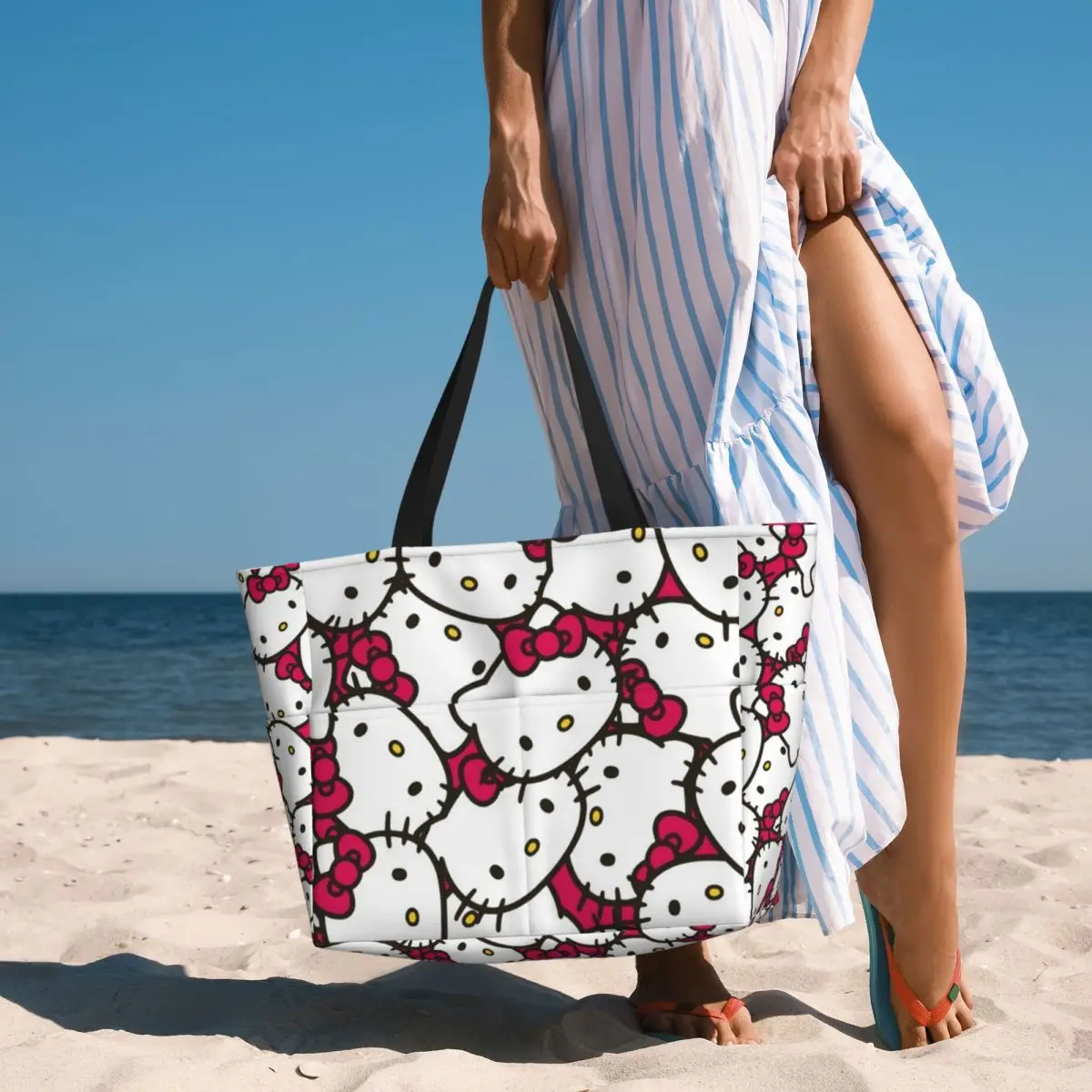 Borsa Tote personalizzata per gatti Hello Kitty per le donne borse da viaggio da spiaggia per gattini da palestra di grande capacità