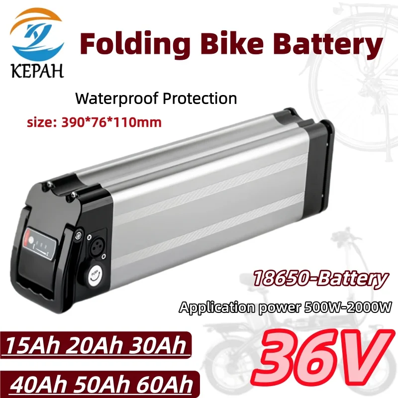 Universal 36V 15AH-60AH Silver Fish 18650 lithium-ion battery,Folding Bike Battery , built-in BMS