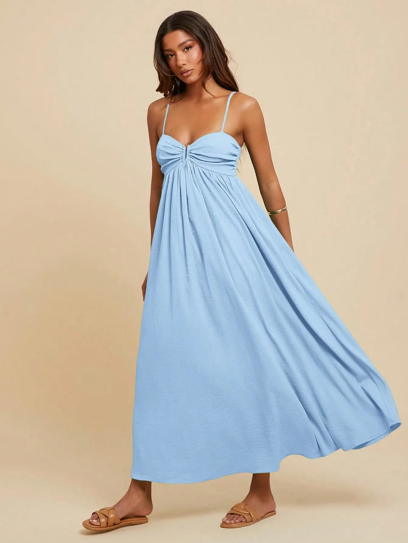 Travachic Robe plissée sans manches pour femme, style vacances, tenues de plage pour femme, femme, concert