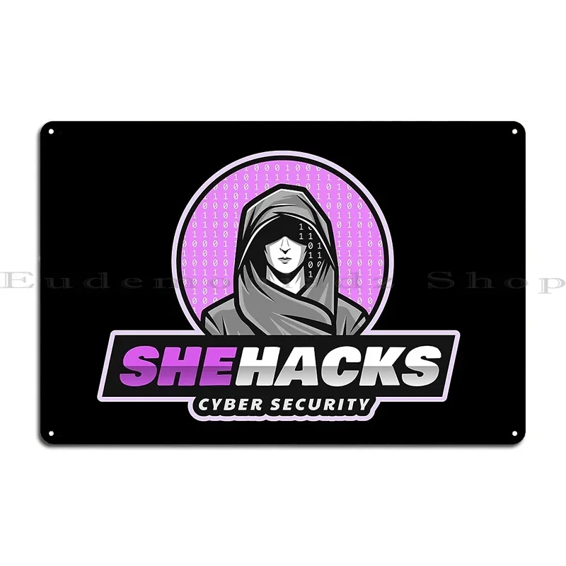 She Hacks Female Hacker Cyber Security Purple Metal Sign Garage Club Party Printing Garage Cinema Tin Sign Poster