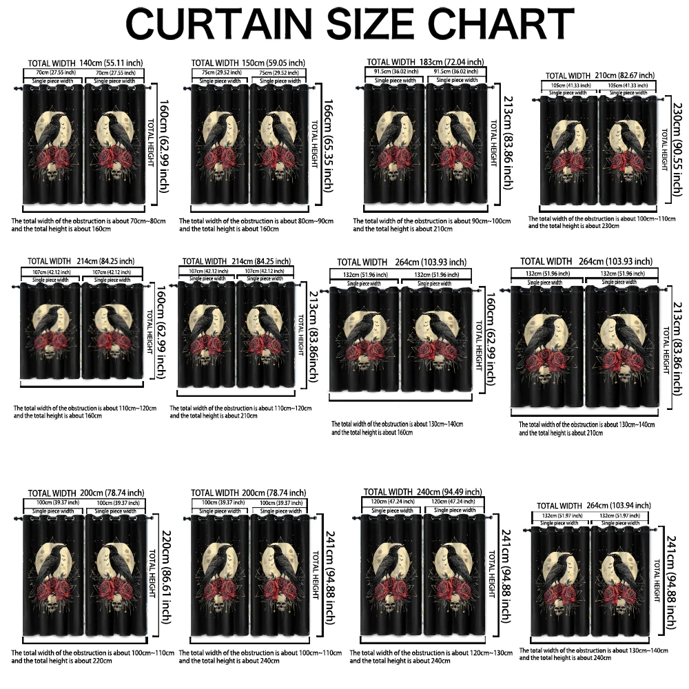 2pcs90-gram polyester curtains black crows red roses skeletons moon tattoo patterns suitable home decoration