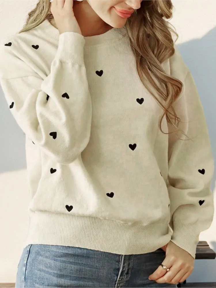 

2025 Knitted Pullovers Winter Clothes Woman Pulls Femmes All-match Loose Simple Style Sweater Cute Printing Solid Color Casual
