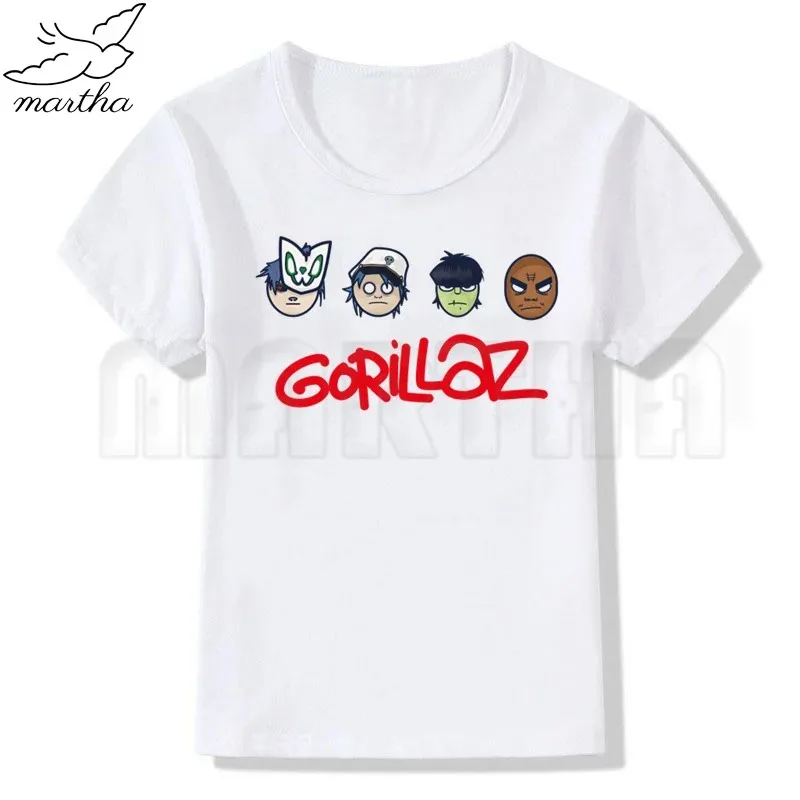 Cartoon Gorillaz Print Boys T Shirt Cartoon Funny TShirt for Children Summer Kids Clothing T-shirt Cartoon White Tops Tee