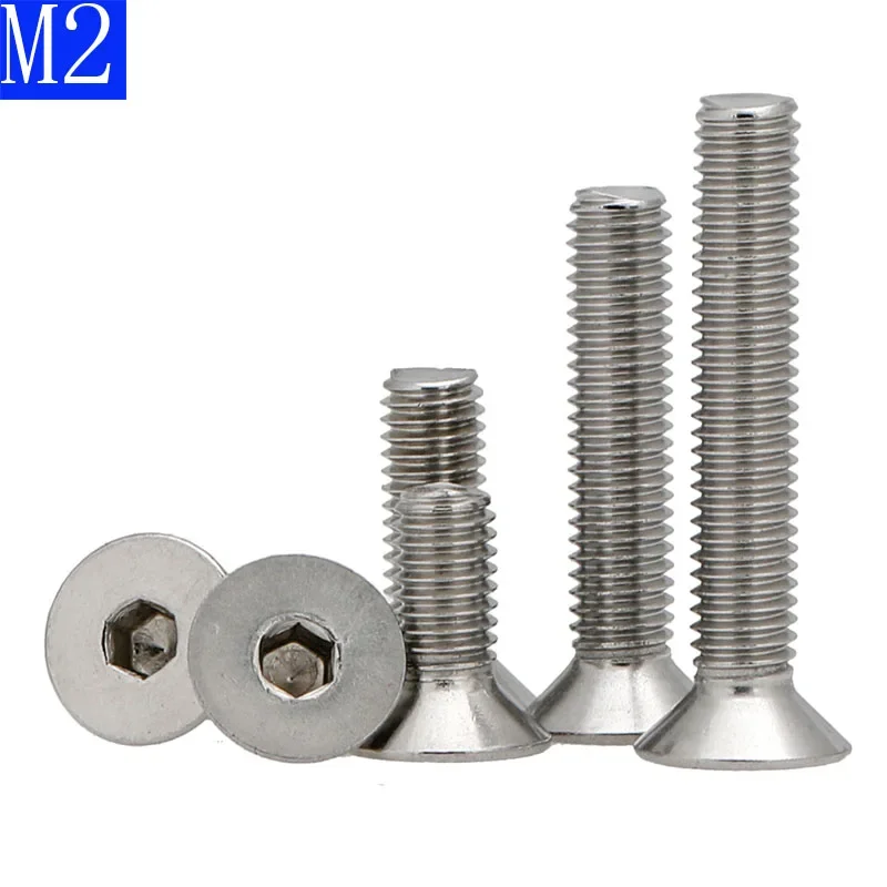 

2mm M2 x 0.4 304 Stainless Steel FLAT HEAD Socket Screws Bolt Countersunk DIN 7991 A2 - 70