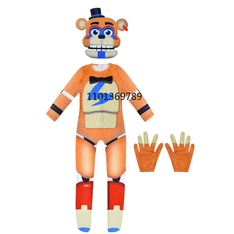 Scary Game Five Nights At Freddyed Cosplay Costume Jumpsuit with Mask Fnaf Freddyed Anime Birthday Gift for Kids Wudimiqi