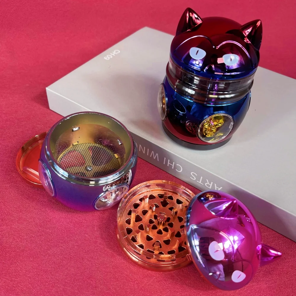 2.8inch Metal Cat Herb Grinder Pepper Mortar Salt Crusher Spice Vanilla Mill Tobacco Grass Grinder Cigarette Kitchen Tool
