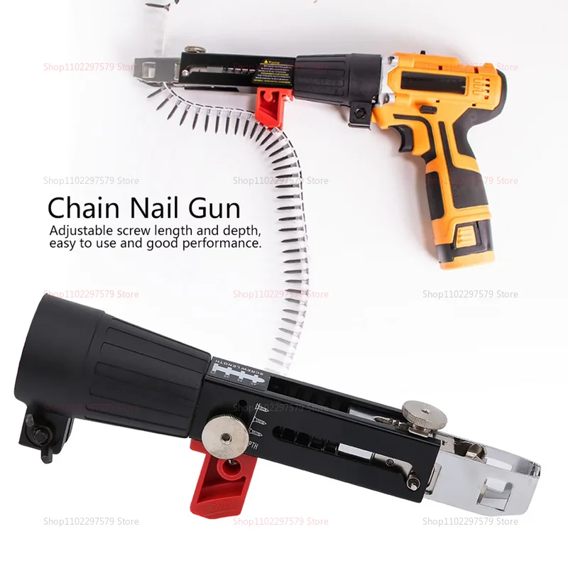 

Automatic Screwdriver Chain Nail Gun Adapter for Electric Drill Woodwork Screw Drive Auto Feed Power Tool Part Attachment Home G
