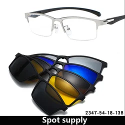 5 In 1 Rectangle Magnet Sunglasses Men Polarized Clip On Glasses for Men Half Metal Frame Male 0 Diopter Optic Myopia Eyewear