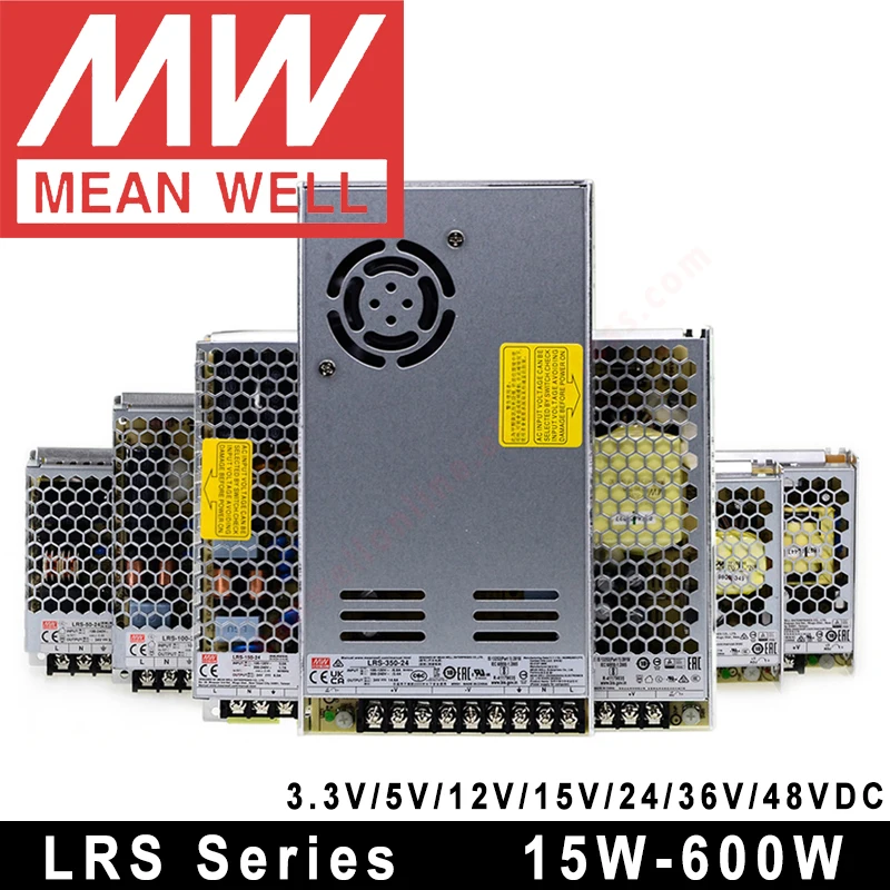 Original Mean Well RS-15/25 LRS-35/50/100/150/200/350/450/600 Series Meanwell 3.3V 5V 12V 15V 24V 36V 48V Switching Power Supply