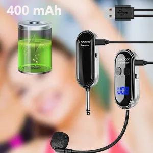 XIAOKOA Kabelloses Mikrofon-Headset, kabelloses UHF-Headset und tragbares 2-in-1-Mikrofon mit LED-Digitalanzeige, 165 Fuß Reichweite – Detail 4