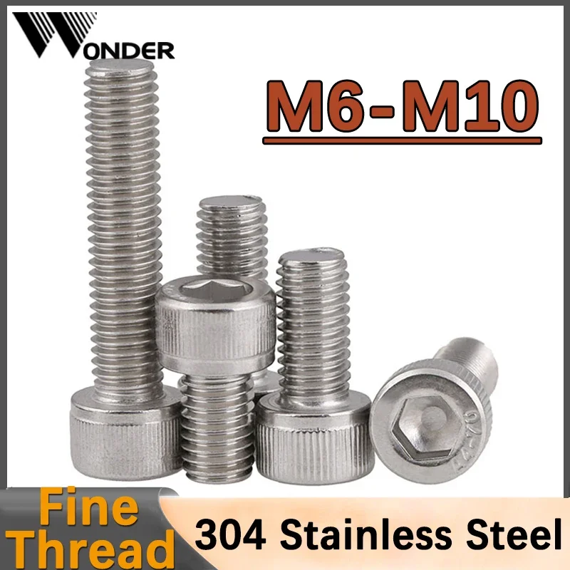 1~10pcs 304 Stainless Steel Fine Thread Pitch Hexgonal Hex Socket Round Cap Head Screw Allen Bolt M6 M8 M10