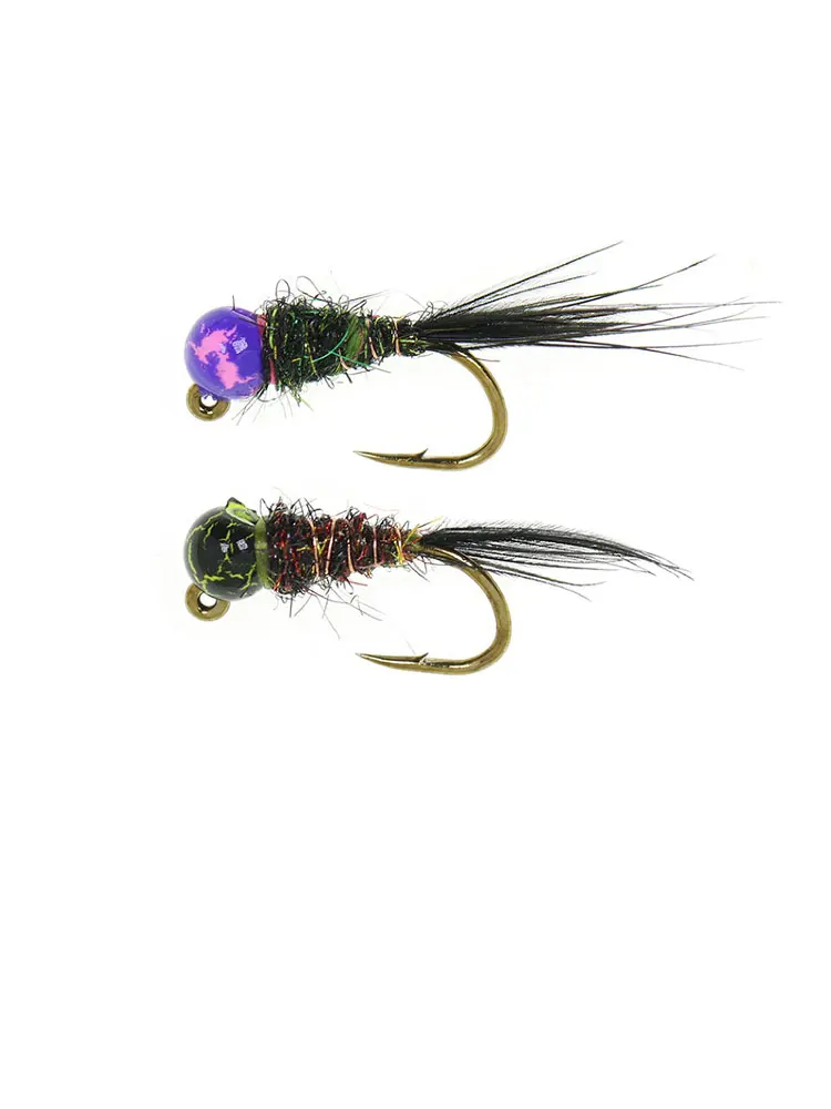 Bimoo 6 pièces # 16 motté gabarit perle tête barbelé gabarit nymphe coulant rapide Euro humide Perdigon nymphe Panfish truite mouche leurres de pêche appât