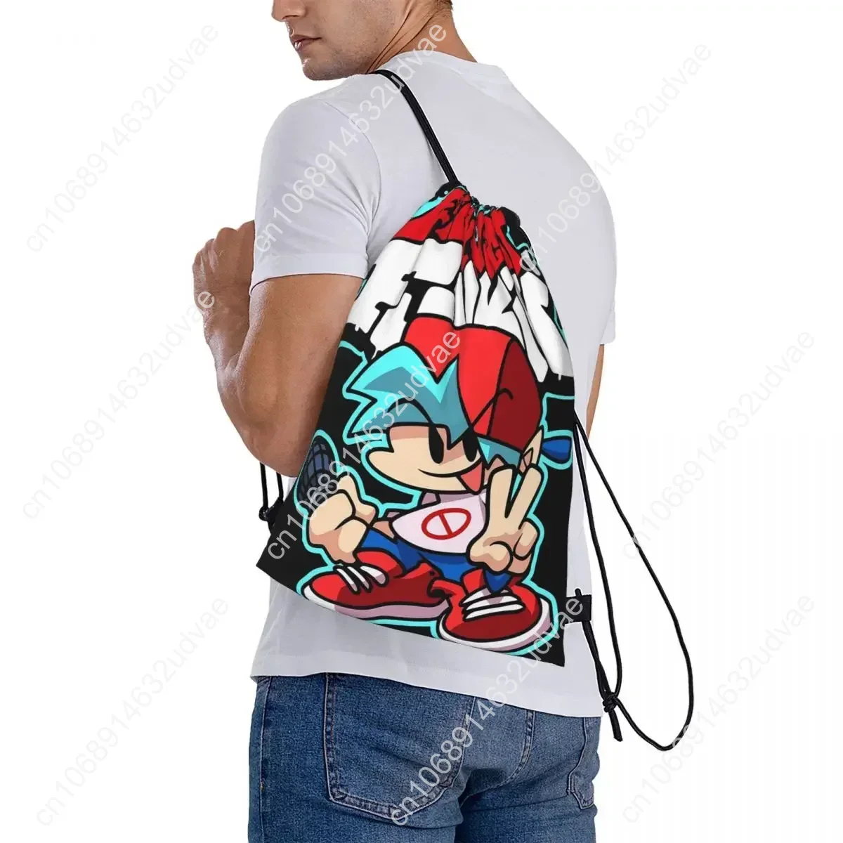 Friday Night Funkin, Boyfriend Backpacks Portable Drawstring Bags Drawstring Bundle Pocket Sports Bag BookBag For Travel School