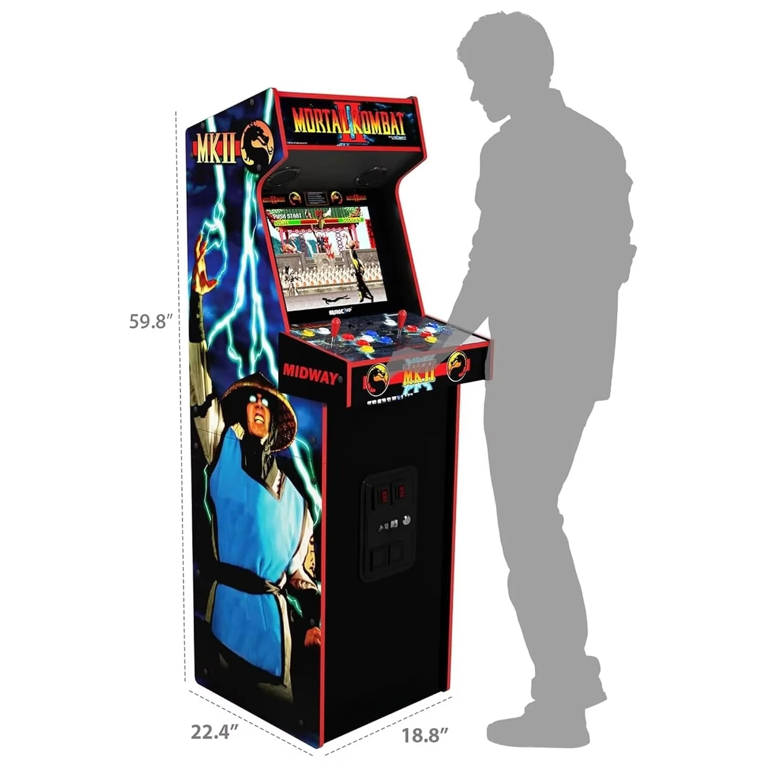 Mortal Kombat II Machine 14 Fighting Games Retro Home Cabinet with Riser & Light Up Marquee, Customized