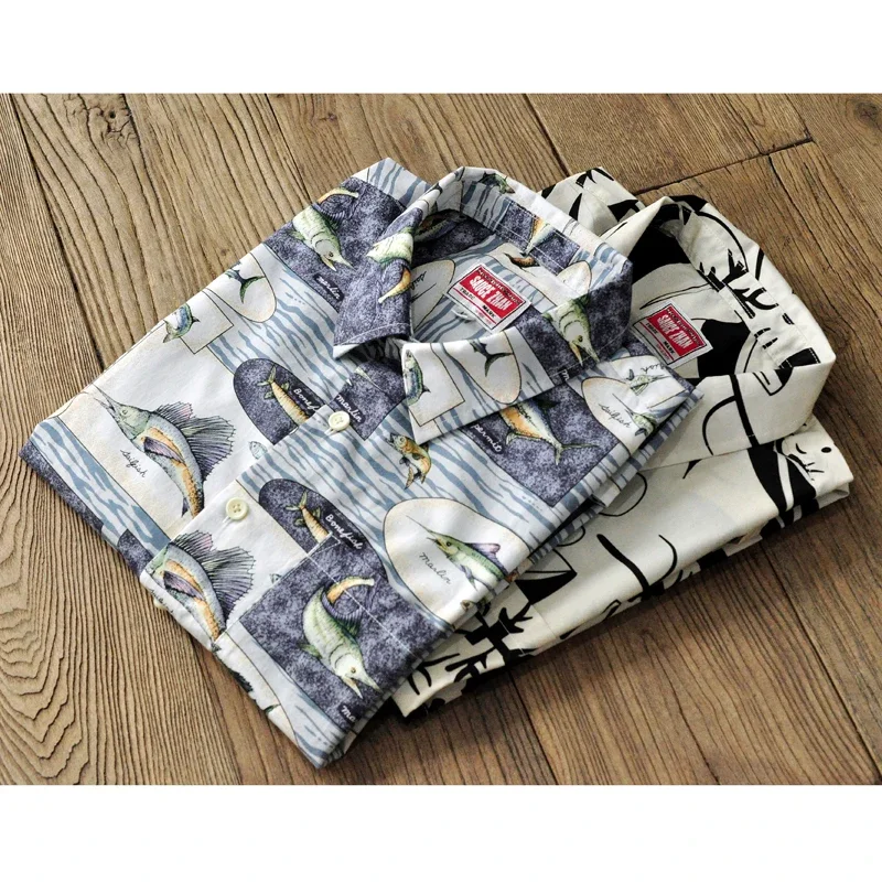 SauceZhan Aloha Shirt Brand Shirts Mens Shirts Vintage Printing Shirt Short Sleeve Casual 100% Cotton Youth