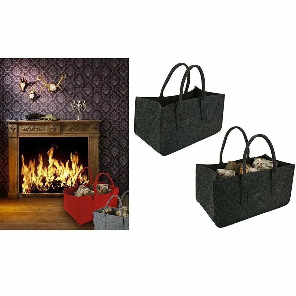 Durable Non-woven Wood Fire Storage Bag organizer Felt Double Handle Opening Shopping Bag Felt Wood Fire Storage Bag