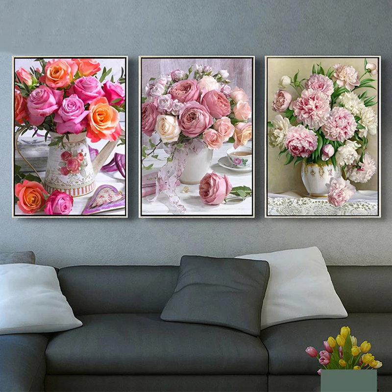 5D fai da te pittura diamante fiori vaso punto croce Kit trapano completo ricamo mosaico rosa arte immagine di strass decorazione regalo