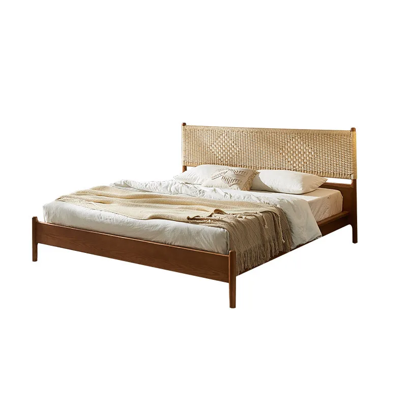 

South East Asia style solid wood bed 1.8 meters rattan double bed rattan art furniture designer rattan bed