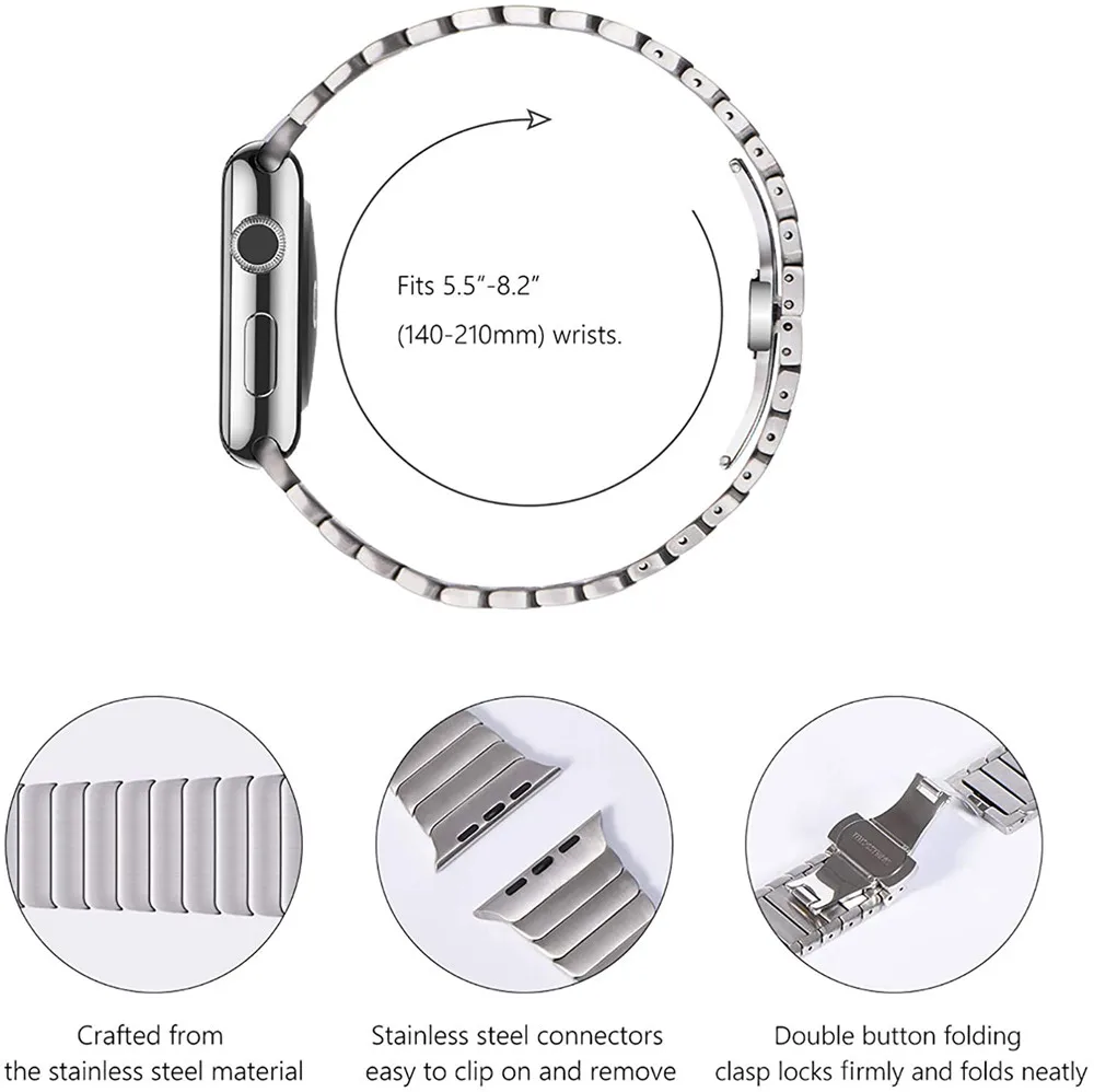 Stainless Steel Strap for Apple Watch Ultra 2 Band 49mm Series 9 8 7 6 5 SE2 45mm 44mm 41mm 40mm Link Bracelet iWatch 3 42mm 38