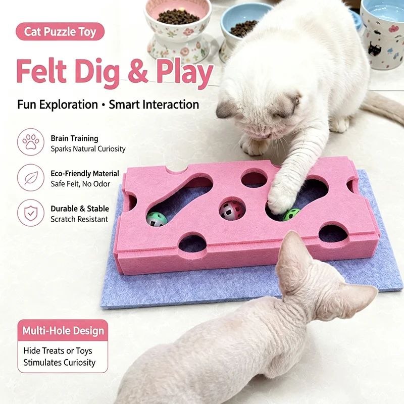 Nuevos juguetes de rompecabezas para gatos, caja de fieltro, laberinto, túnel, bola con campana, entretenimiento interior, rascador para gatos, juguete interactivo