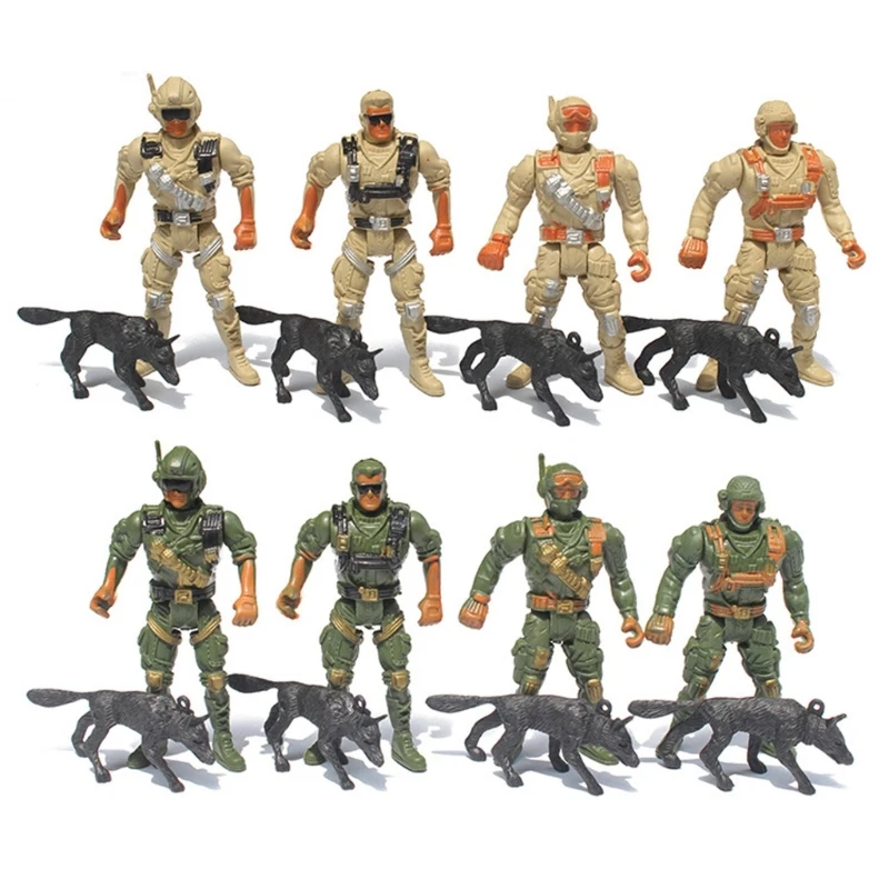 Figurines d'action de soldats en plastique pour garçons, collection de passe-temps militaires, mini figurines mobiles JoendocArmy, jouets avec arme, 8 pièces, 9cm