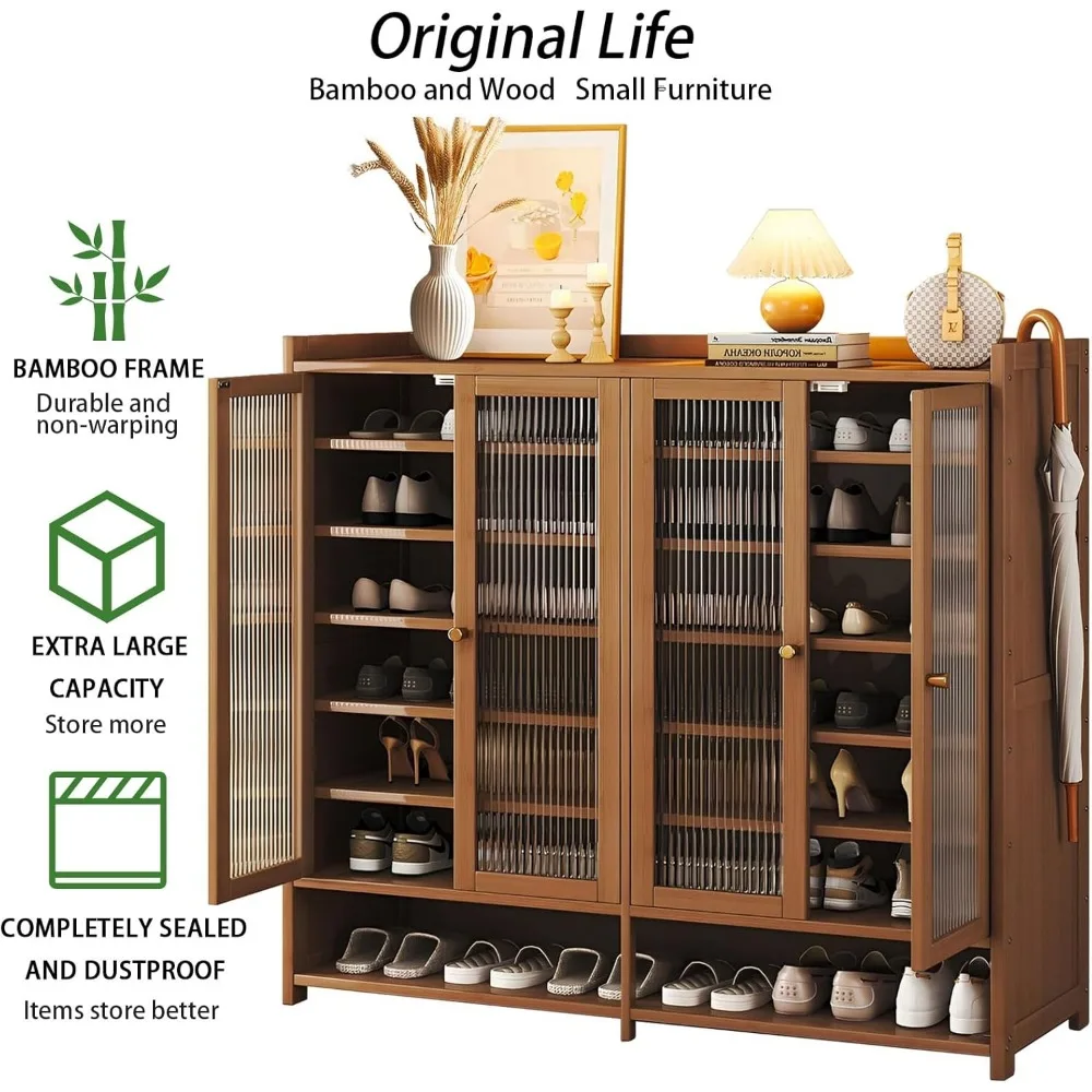 Scarpiera in bambù a 8 livelli con ante - Organizer indipendente per scarpe da ingresso