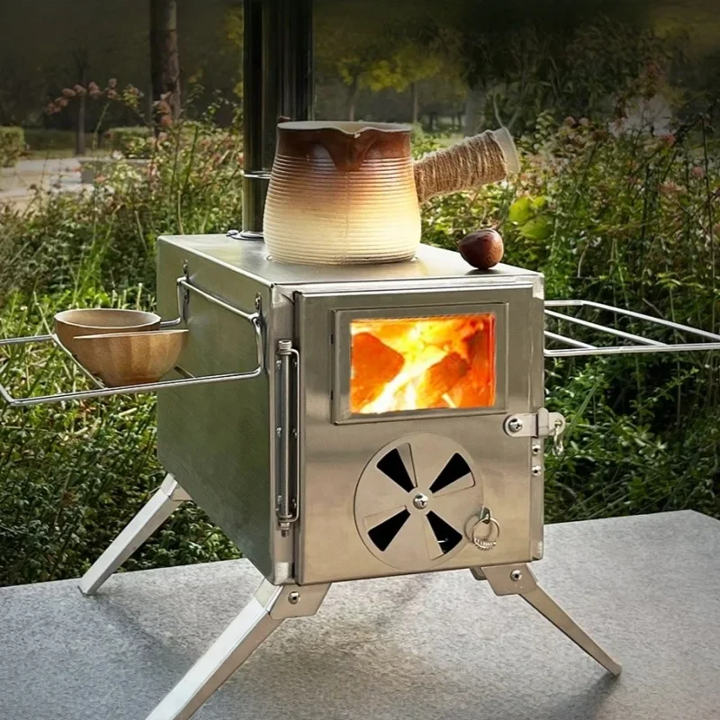 430 stainless steel portable multi-functional tent heating cooking barbecue wood stove