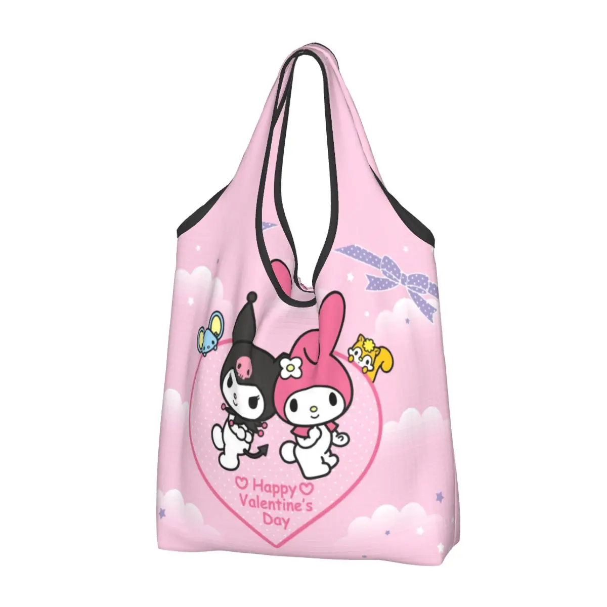 Bolsa de compras Kawaii Kuromi Sanrio Anime, bolsas ecológicas de comestibles plegables, bolsas de reciclaje de melodía de gran capacidad, bolso de mano lavable