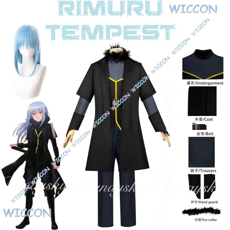 With Black Clothes Moe/That Time I Re Incarnated As A Slime Anime Rimuru Tempest Cosplay With Blue Wig Cosplay Costume