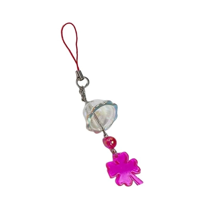 Sturdy Acrylic Clovers Phone Chain with Wind Chimes Sound for Good Luck