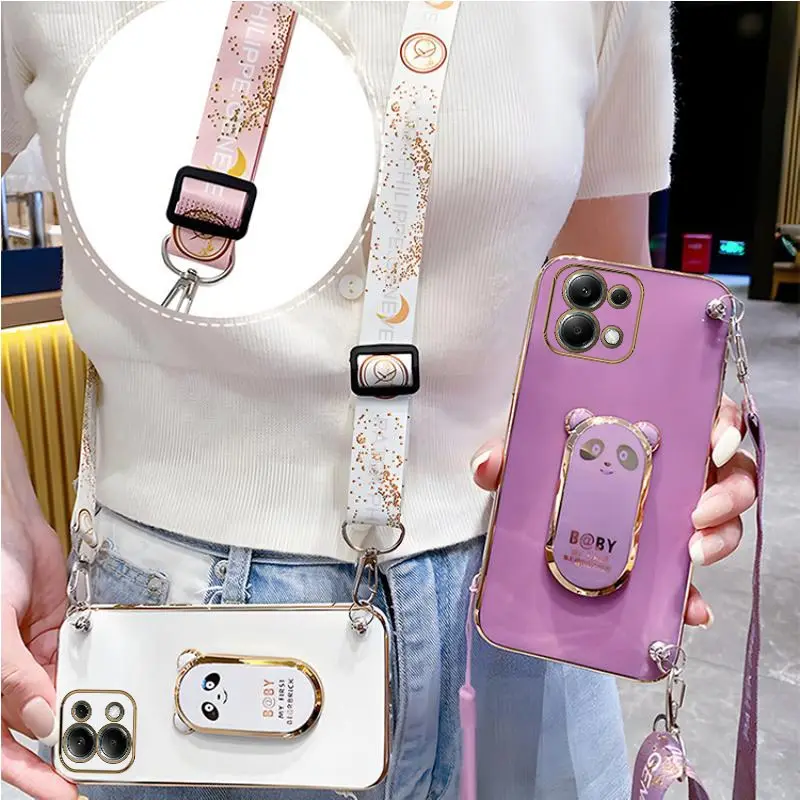 note13 Cute Bear Folding Crossbody Lanyard Case For Xiaomi Redmi Note 13 pro 13c 4G 5G Redmi 13 c Cover