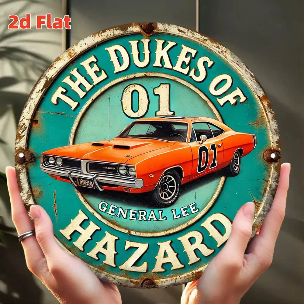 2D Flat, 2D Vintage Orange Sports Car Shield - 7.8